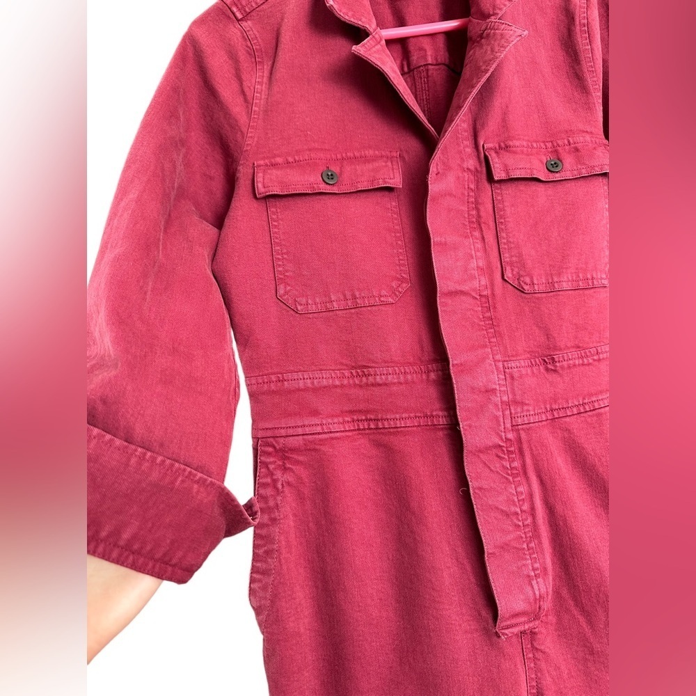 Madewell burgundy dyed denim straight leg overall long sleeve jumpsuit - Picture 6 of 10